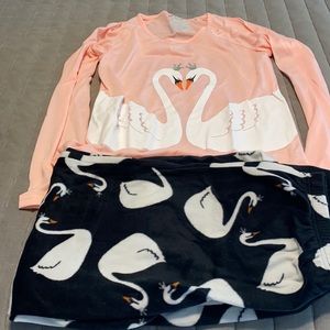 Joe boxer pajamas for the swan lover! fleece bottoms. Size XL 14/16